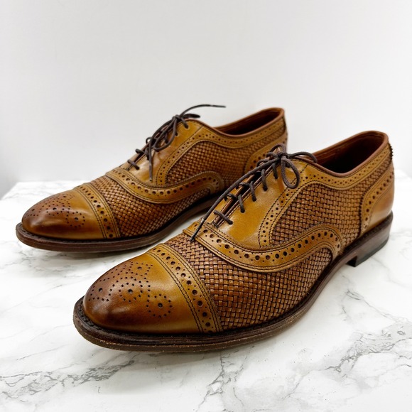 Allen Edmonds Other - Allen Edmonds Strandmok Woven Tan Walnut Brown Leather Wingtip Oxford Mens 9.5E